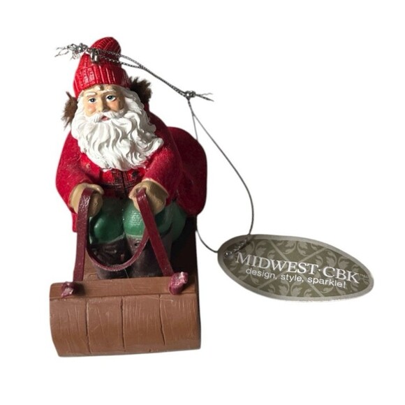 Midwest CBK Santa on Sled Christmas Ornament Ceramic Felt Faux Fur 3-1/2 x 3" - Picture 4 of 7